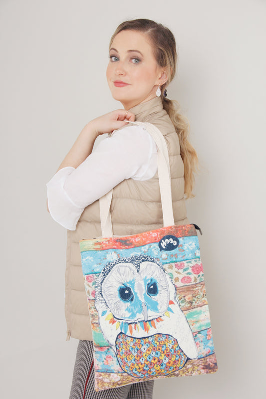 Tote Bag - Turquoise Blue Owl