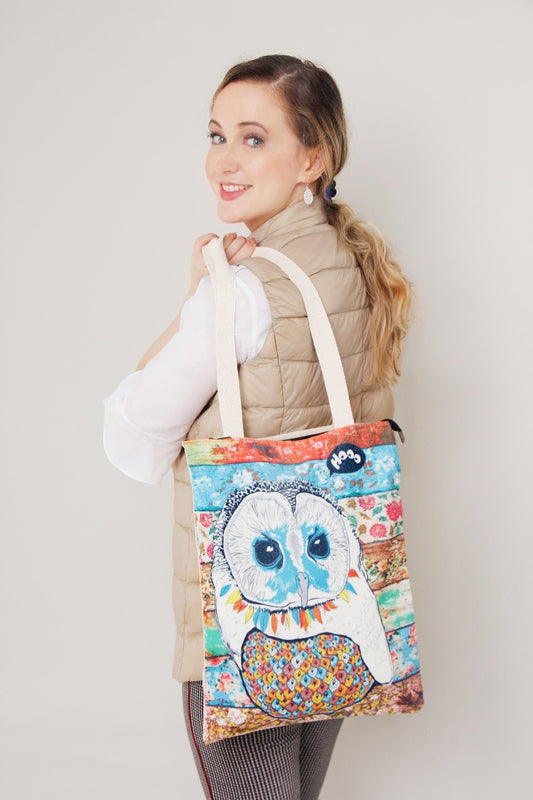 owl printed tote bag