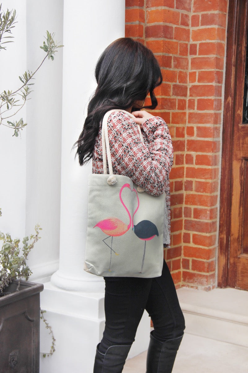 flamingo print hand bag