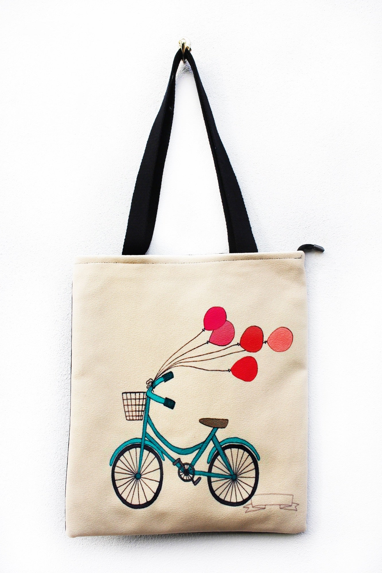 bicycle print fabric tote bag