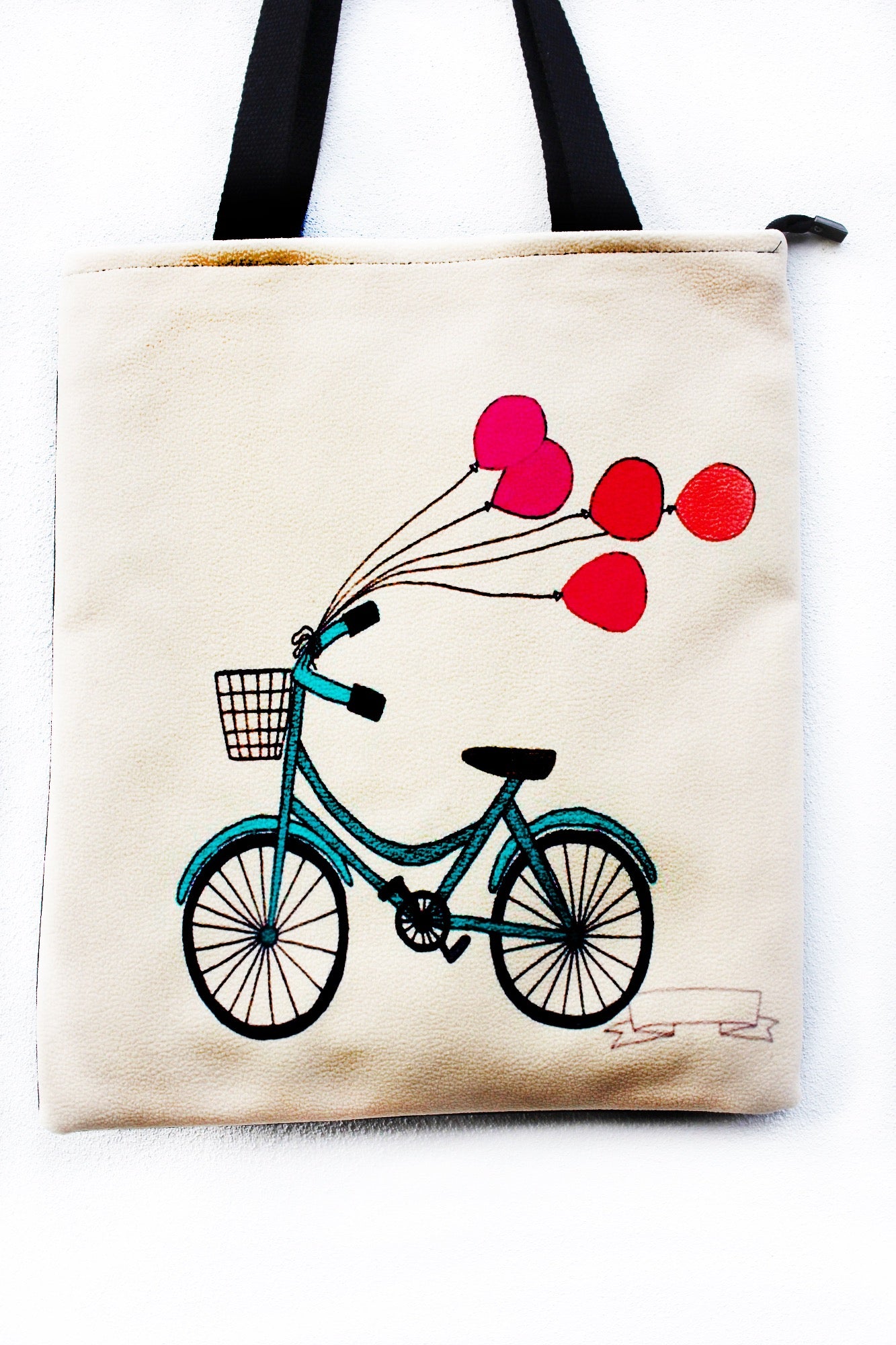 Tote Bag - Beige Colour Bicycle with Bolloons