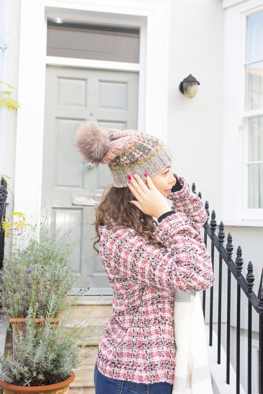 rose pink multicolour knitted beanie