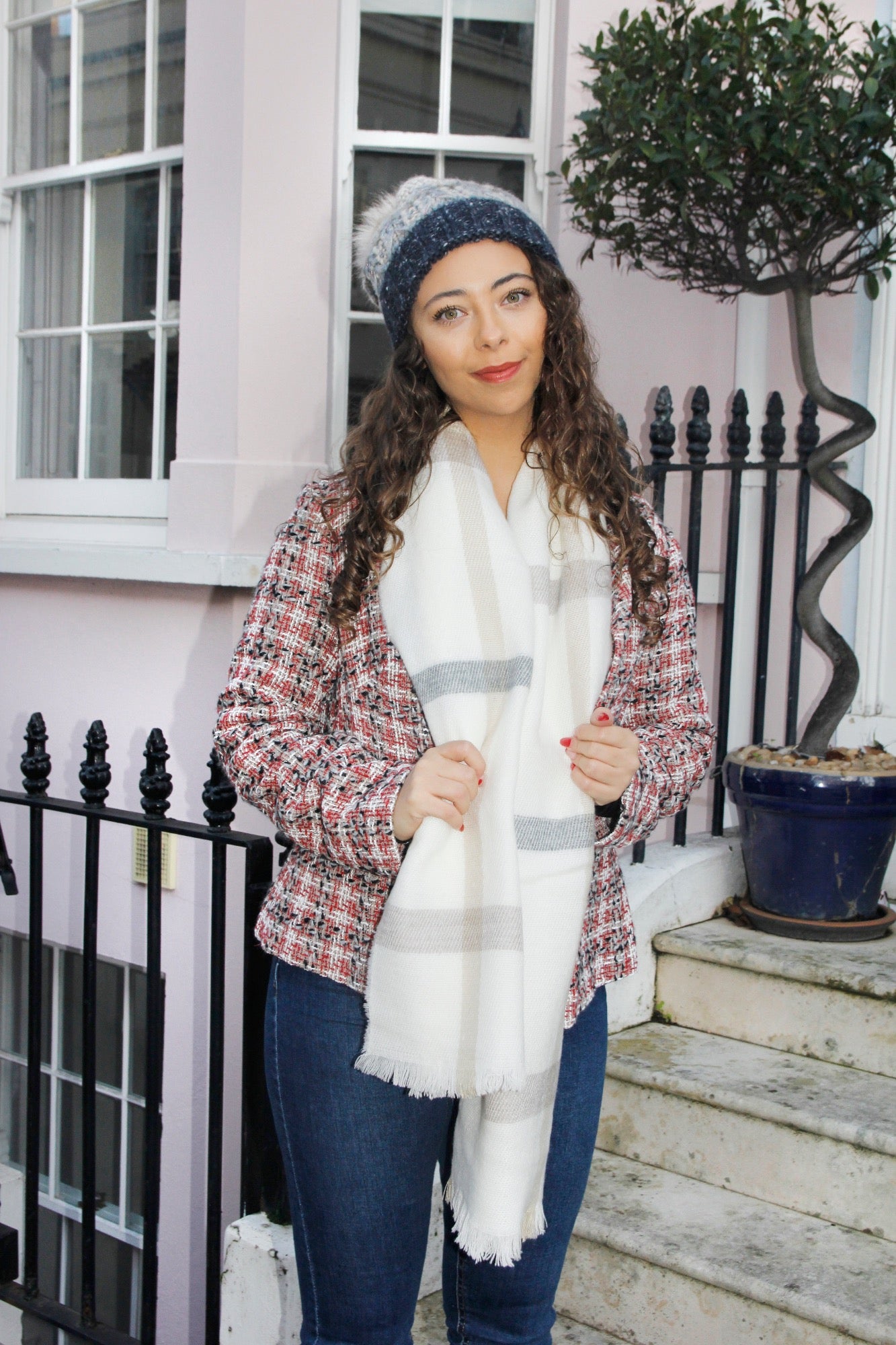 ivory checked women's scarf