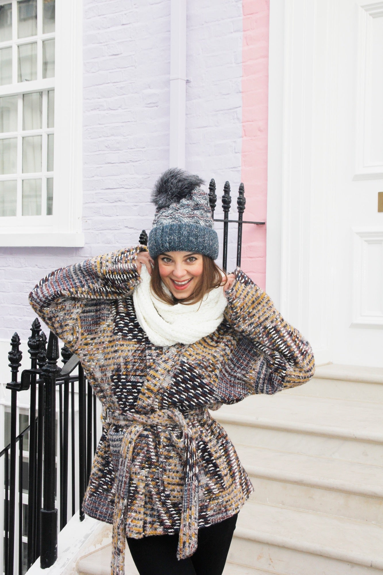 Navy Grey knitted bobble hat