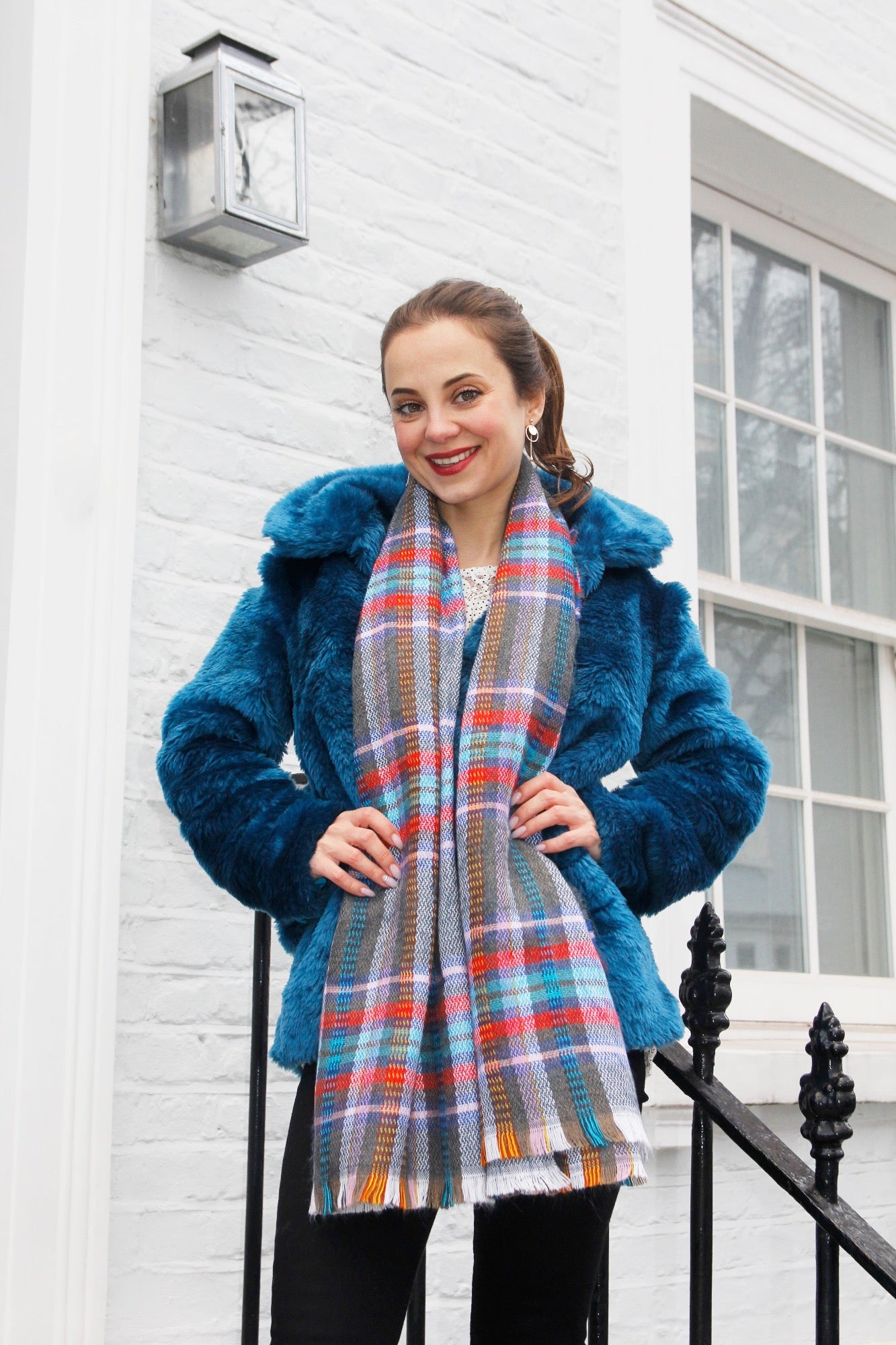 Blue & Red Checked Plaid Multi Colour Women's Winter Scarf