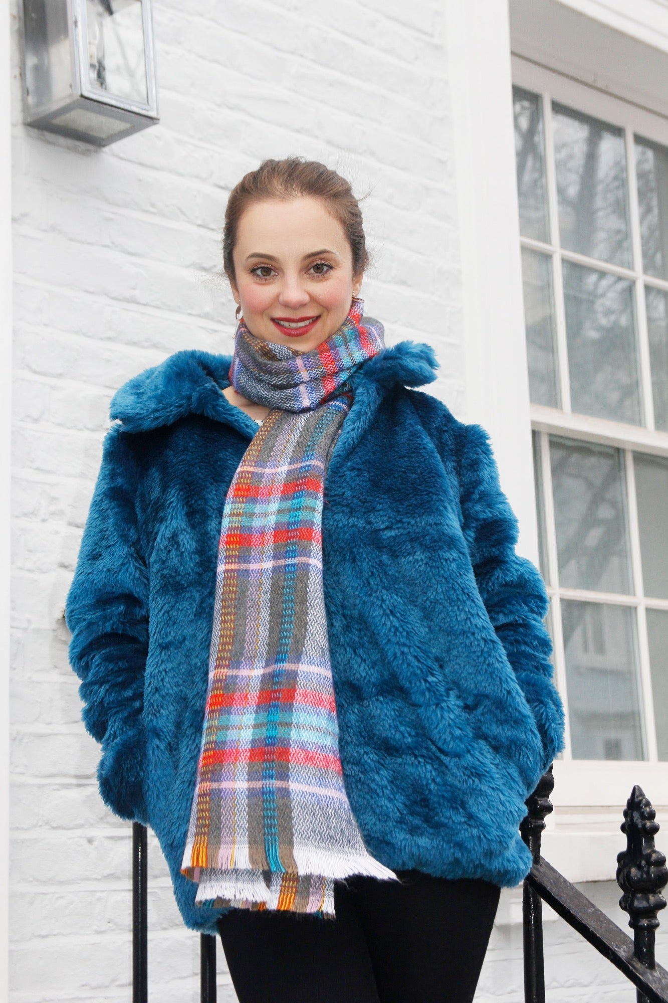 Blue and Red check woman's scarf, gift item